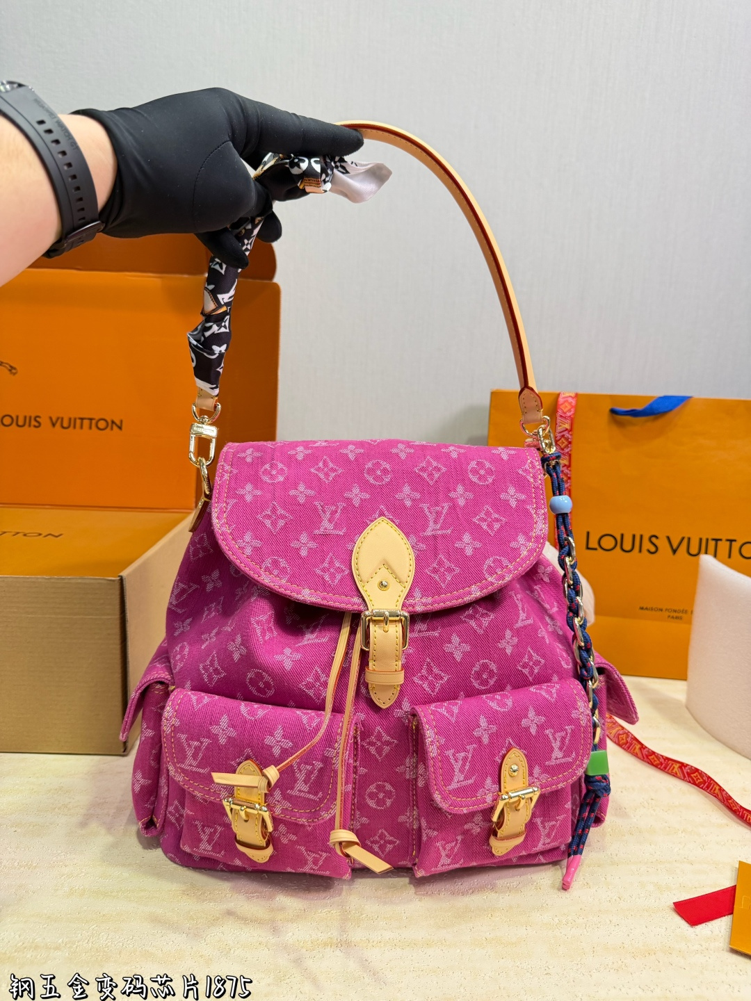 LV Denim Blue Rivet Backpack Monogram Canvas Cowhide